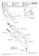 Ersatzteilliste für Keuco-Wasmischer Edition 11, wandmontiert, mit verschiedenen individualisierbaren Komponenten und Maßoptionen, dargestellt in einem schematischen Diagramm.